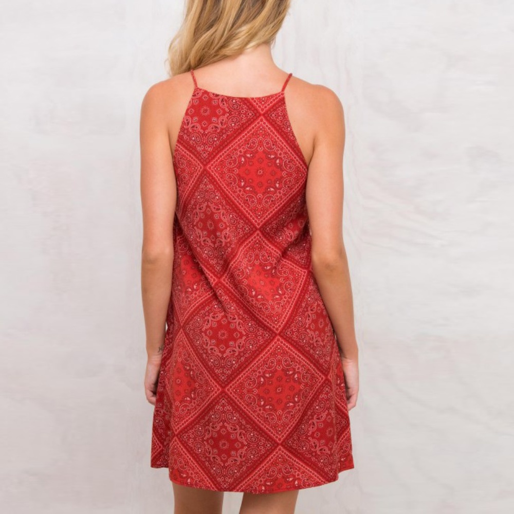 NWT LAST ONE!  Red Geometric Print Halter Dress - Picture 3 of 4
